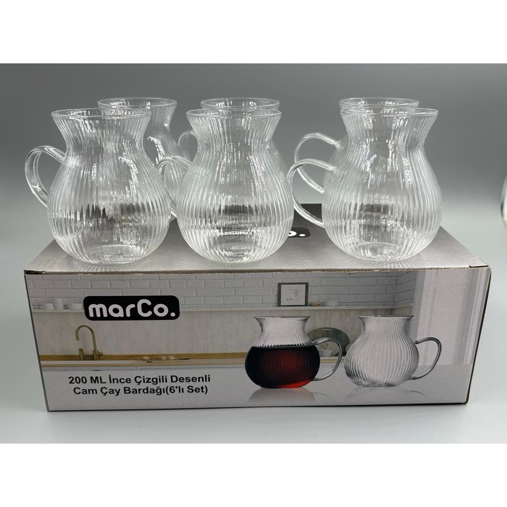 CAM 0028 KULPLU 6 LI BARDAK ÇİZGİLİ