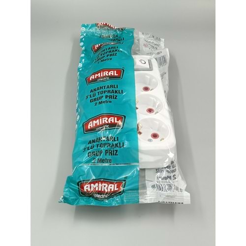 PRİZ ANAHTARLI 2 MT 3 LÜ AMİRAL