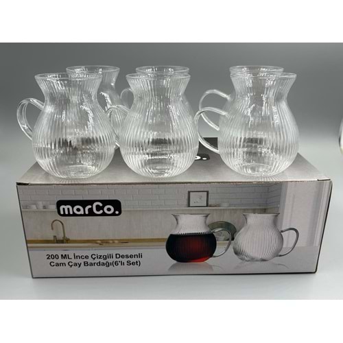 CAM 0028 KULPLU 6 LI BARDAK ÇİZGİLİ